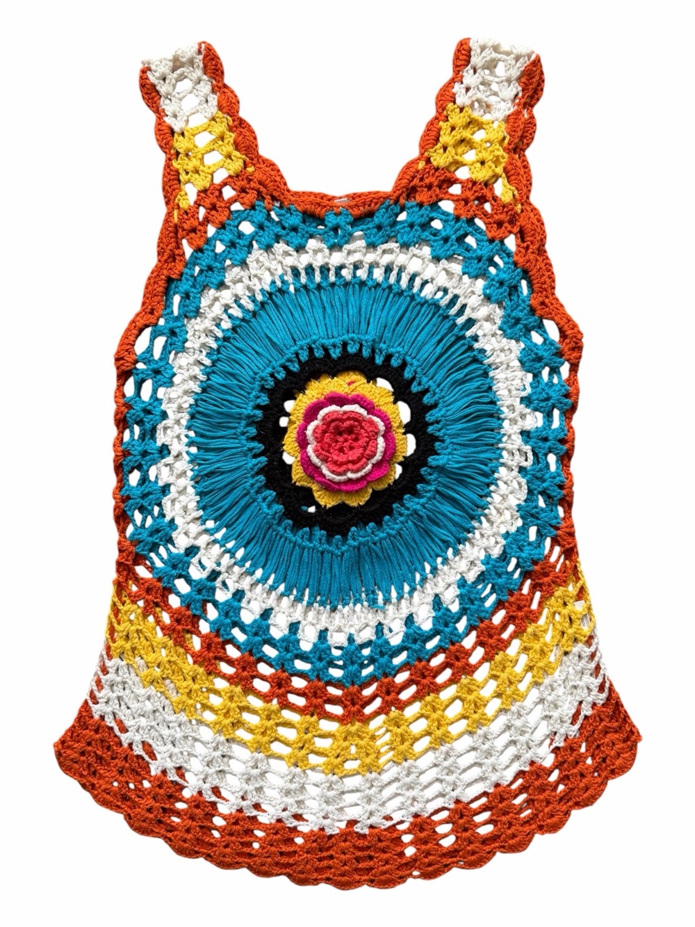 Trendology Crochet Open Knit Floral Sleeveless Top Sz M Multicolor Boho Hippie